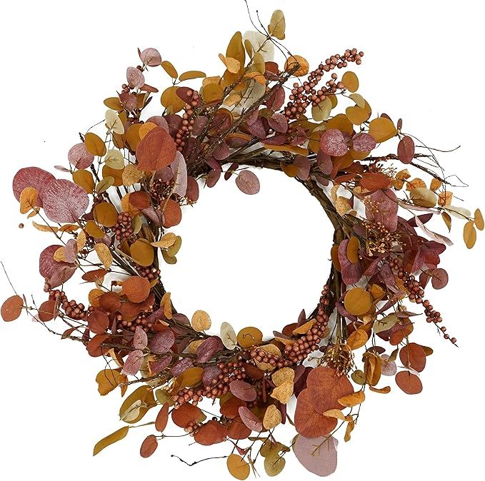 20 inch Artificial Fall Wreath Autumn Eucalyptus Wreath with Multicolor Eucalyptus Leaves,Berry,D... | Amazon (US)