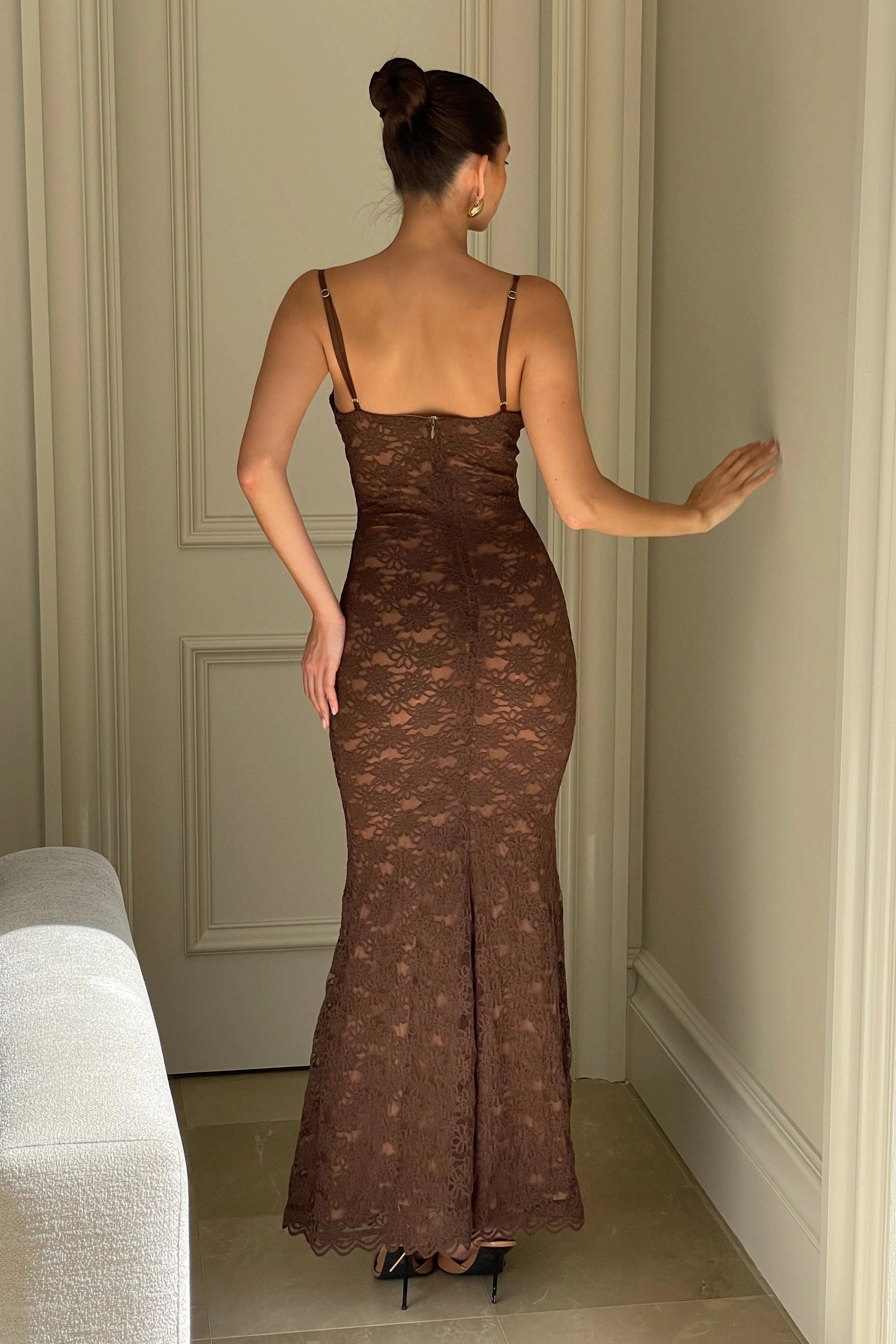 Joelle Lace Cupped Maxi Dress - Chocolate | MESHKI US
