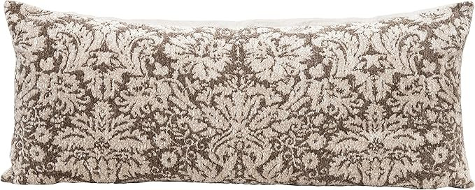 Creative Co-Op Cotton Chenille Jacquard Lumbar, Brown & Cream Color Pillow, 1 Count (Pack of 1) | Amazon (US)
