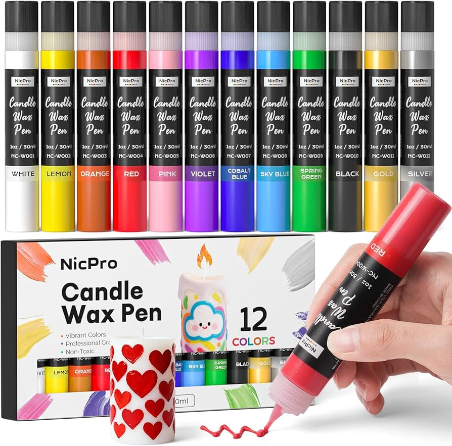 Nicpro Candle Wax Pen, 12 Colors 3D Candle Paint Include Glitter Silver Gold, Non-Toxic Candle Ma... | Amazon (US)