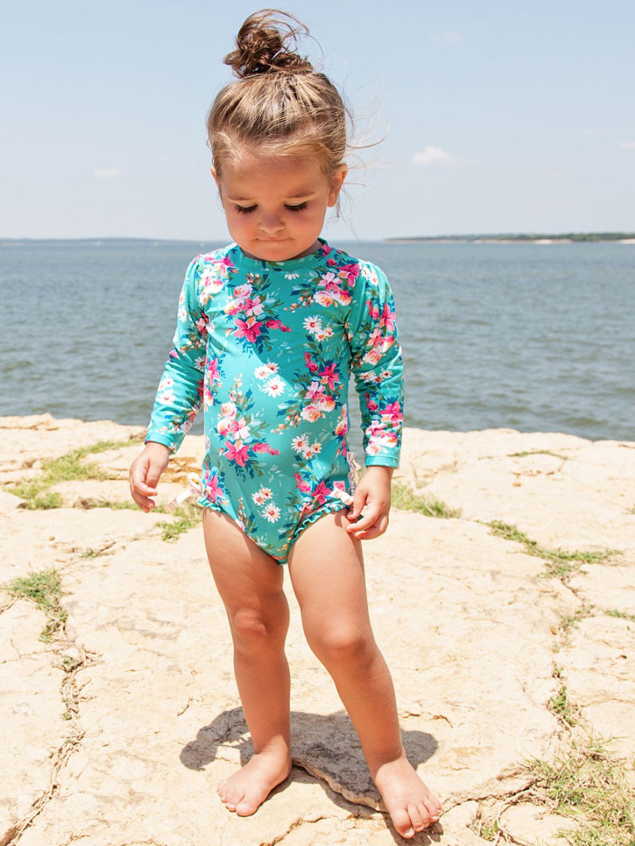 Long Sleeve One Piece Rash Guard | RuffleButts / RuggedButts