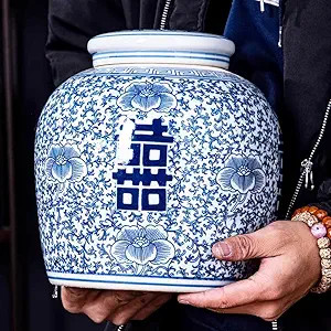 Vintage Blue and White Ginger Jar with Lid for Chinoiserie Decor Ancient Large Canister Chinese D... | Amazon (US)