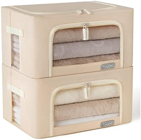 Foldable Clothes Storage Bins, 2 Pack Stackable Frame Storage Box ,Oxford Fabric Container Organi... | Amazon (US)