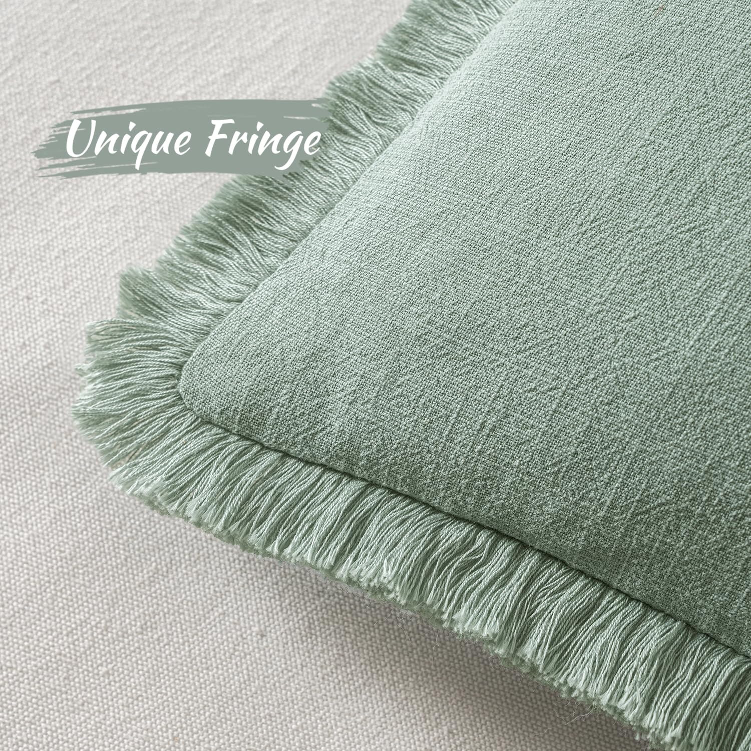 MIULEE Decorative Throw Pillow Covers Neutral Linen Fringe Throw Pillows Set of 2 Aqua Green Boho... | Amazon (US)