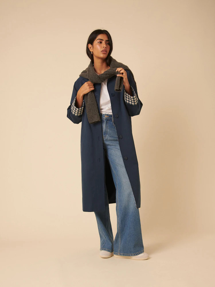 Nobodys Child Navy Blue Gingham Trim Trench Coat | Next AU