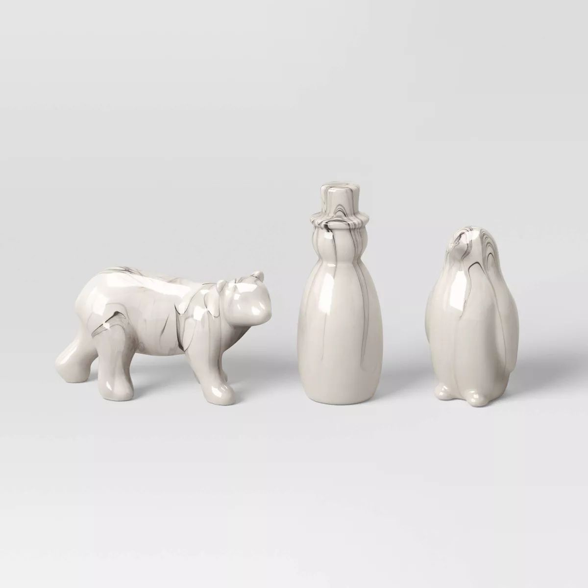 3pc Marbled Ceramic Penguin/Bear/Snowman Christmas Figurine Set - Wondershop™ White/Black | Target