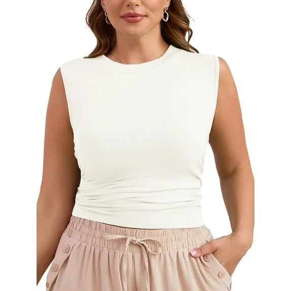 SHOWMALL Women's Plus Tank Top Sleeveless Ruched Casual Knit Ribbed Layered Basic Cami Top White ... | Walmart (US)