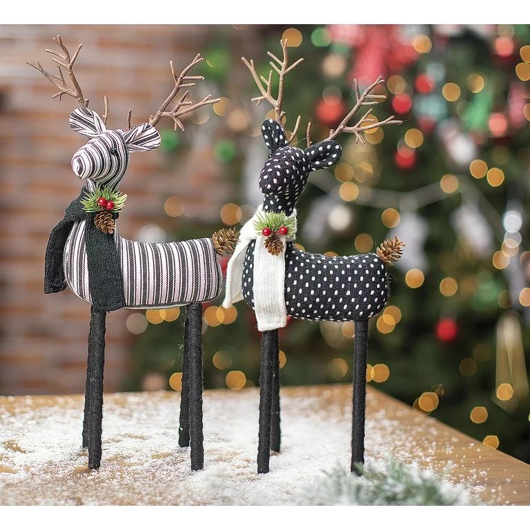 Holiday Time Large Fabric Black & White Deer Set of 2; Tabletop Christmas Décor | Walmart (US)