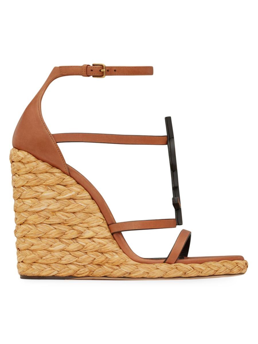 Cassandra Wedge Espadrilles in Smooth Vegetable-Tanned Leather with Monogram | Saks Fifth Avenue