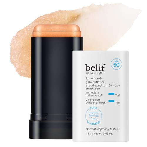belif Aqua Bomb Niacinamide Sunscreen Stick SPF 50+ PA++++ – Korean Sunstick for Face with Hyaluronic Acid, No White Cast, Lightweight Velvet Finish, Daily UV Protection, Semi-Matte Glow, 0.63 oz | Amazon (US)