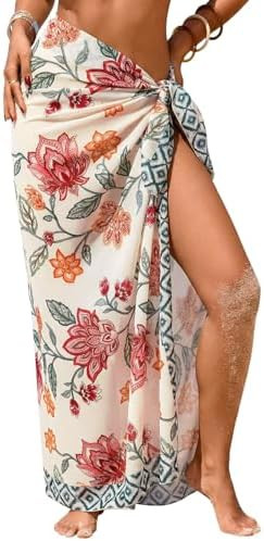 Women Sheer Sarong High Slit One Size Swimsuit Coverups 2026 Summer Floral Print Chiffon Wraps Be... | Amazon (US)