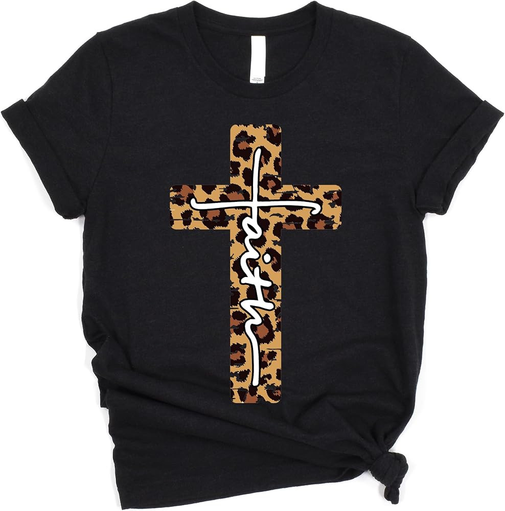 Love in Faith | Leopard Faith Cross | Christian T-Shirts for Women | Faith-Based Apparel | Christ... | Amazon (US)