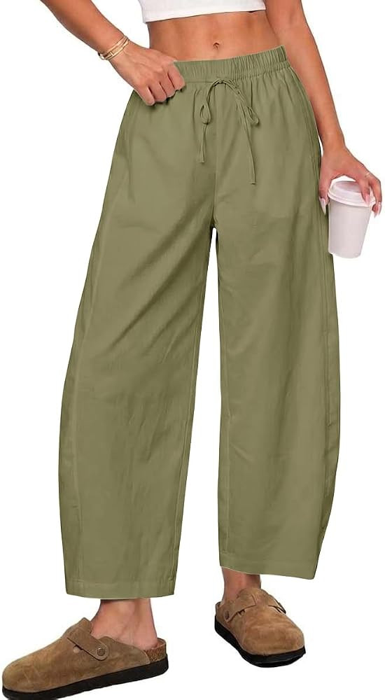 Tankaneo Womens Baggy Barrel Pants High Waist Wide Leg Cropped Trousers | Amazon (US)