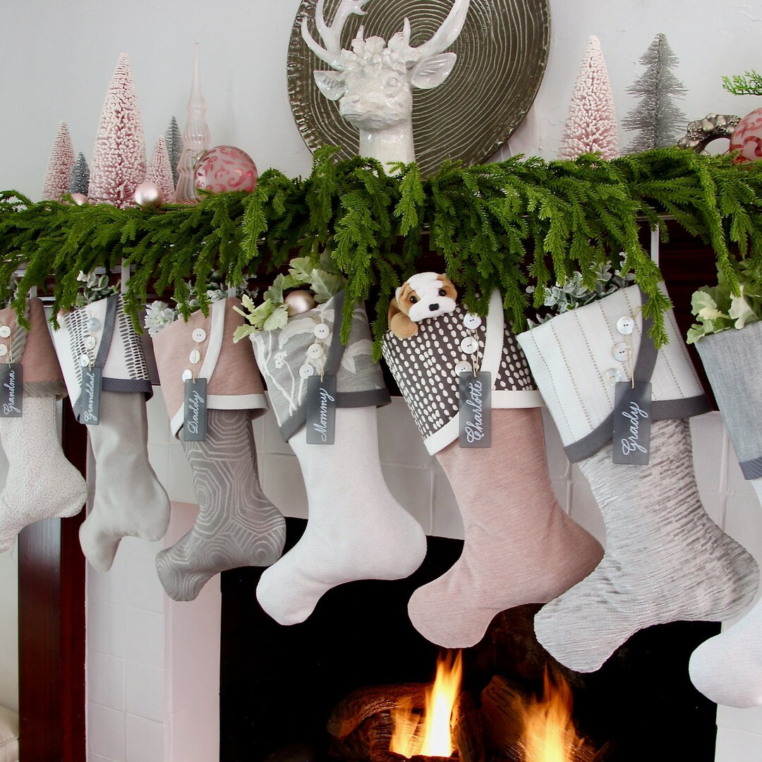 Grey and White Christmas Stockings With A Blushing Twist Shipping Included - Etsy | Etsy (US)