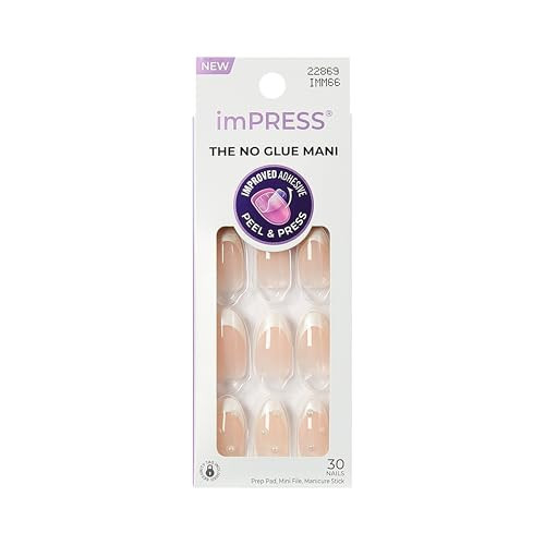 Kiss Impress No Glue Mani Press On Nails, Design, 'Chills', White, Medium Size, Almond Shape, Includes 30 Nails, Prep Pad, Instructions Sheet, 1 Manicure Stick, 1 Mini File | Amazon (US)