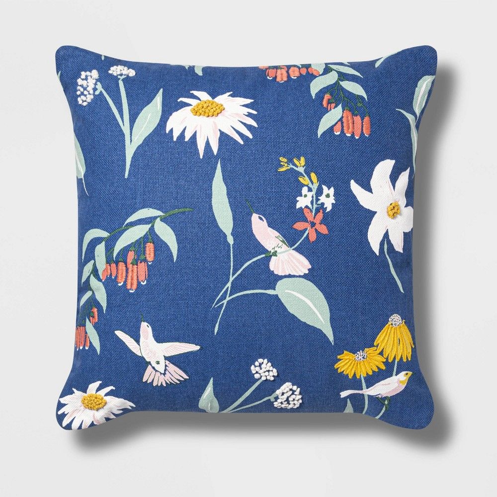 Hummingbird Embroidered Floral Square Pillow - Opalhouse™ | Target