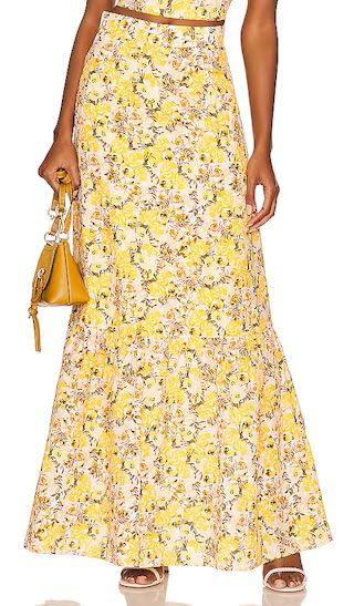Something Navy Floral Tiered Maxi Skirt in Cream. - size S (also in L) | Revolve Clothing (Global)