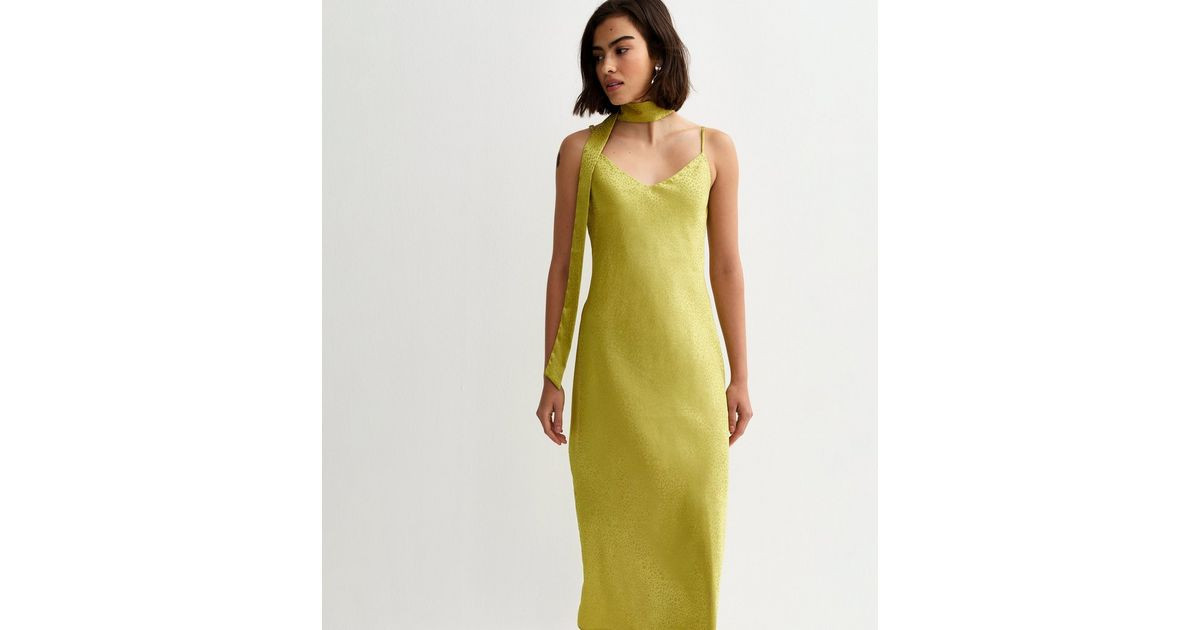 Light Green Satin Slip Midi Dress with Scarf | New Look | New Look (UK)