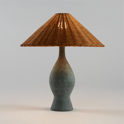 Courbe Green Ceramic Table Lamp with Rattan Shade by Athena Calderone + Reviews | Crate & Barrel