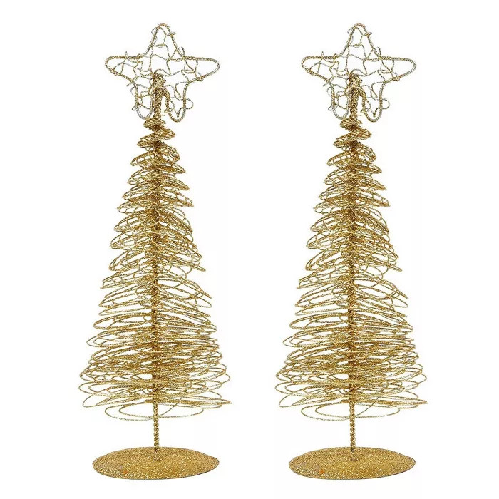 Juvale 2 Pack Mini Gold Wire Christmas Trees Tabletop Holiday Decor 10.5 x 3 x 3 in | Target