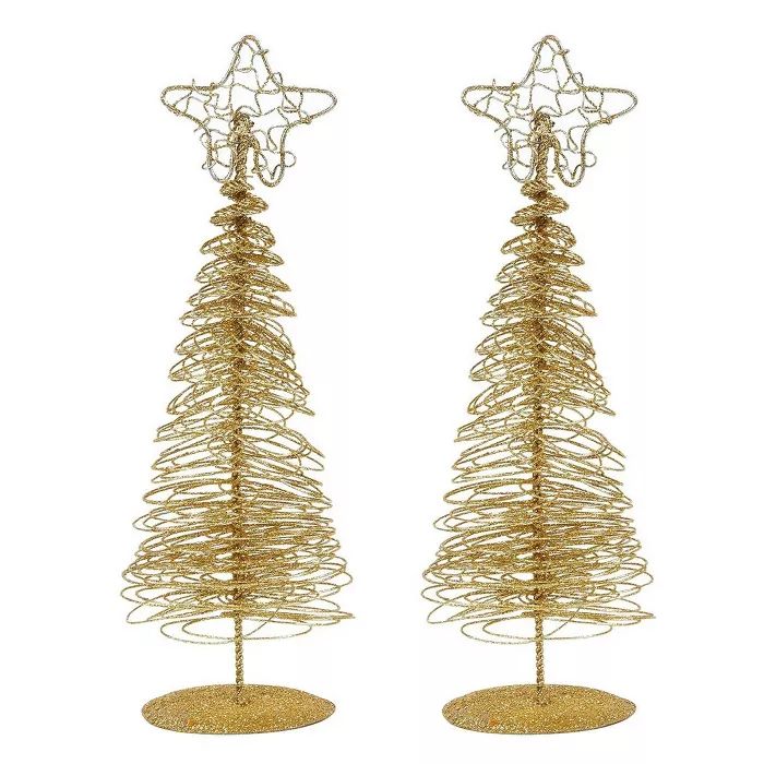 Juvale 2 Pack Mini Gold Wire Christmas Trees Tabletop Holiday Decor 10.5 x 3 x 3 in | Target