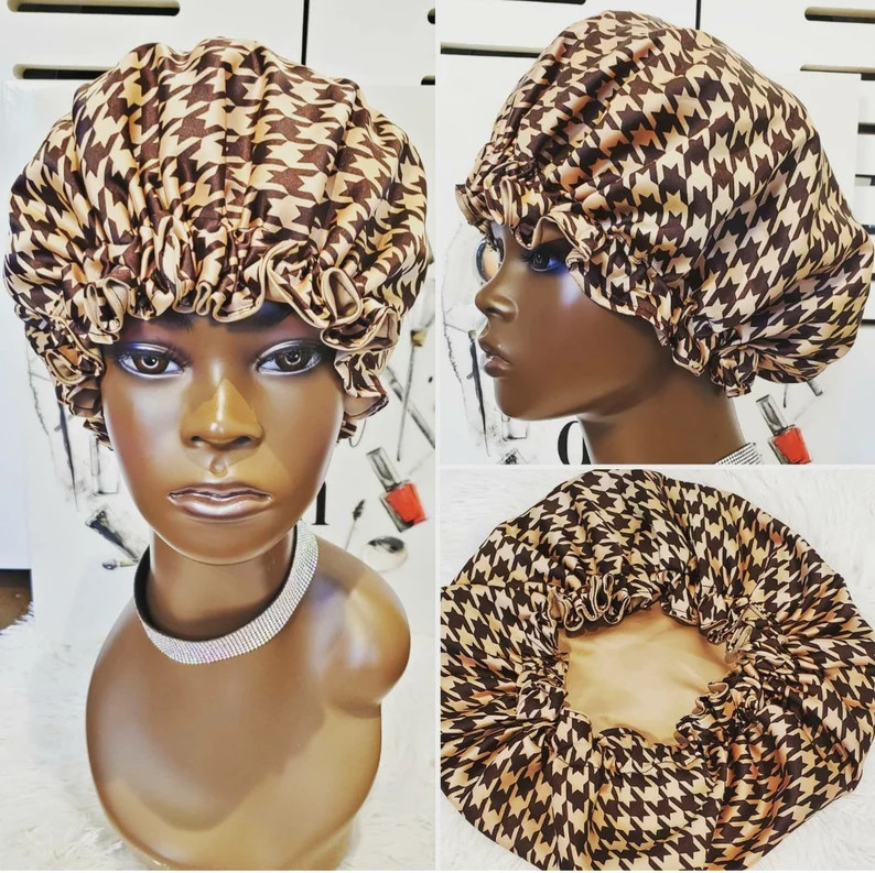 Brown/beige Chevron LUXURY SATIN Bonnet|sleep Cap|scrub Cap|reversible Bonnet - Etsy | Etsy (US)