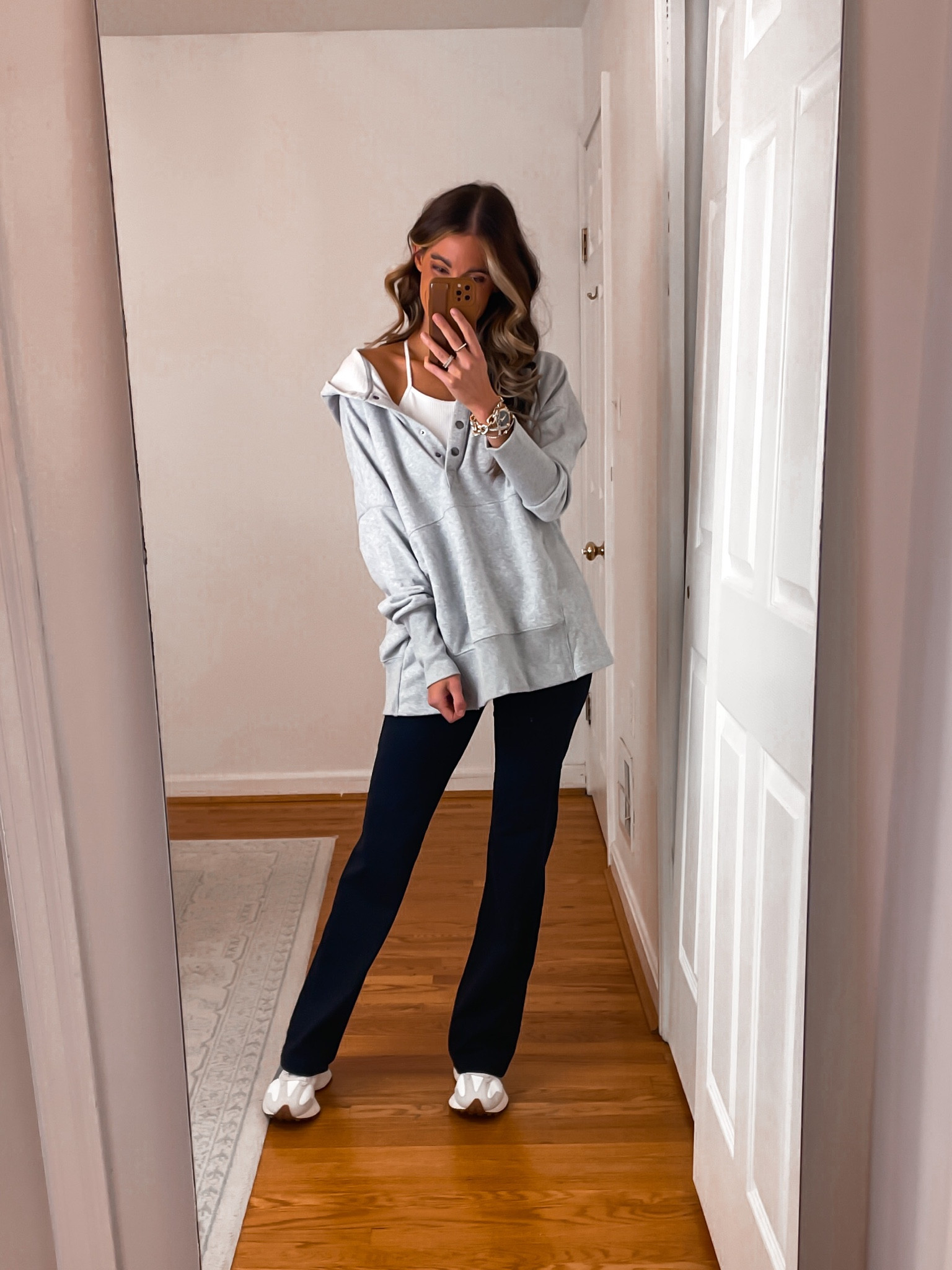 This comfy sweatshirt fits oversize - wearing a small. These bootcut yoga leggings are super comfy and come in multiple inseam lengths! 🙌🏽 I’m 5’6” and wearing a 32small. 

#LTKfitness #LTKtravel #LTKfindsunder50