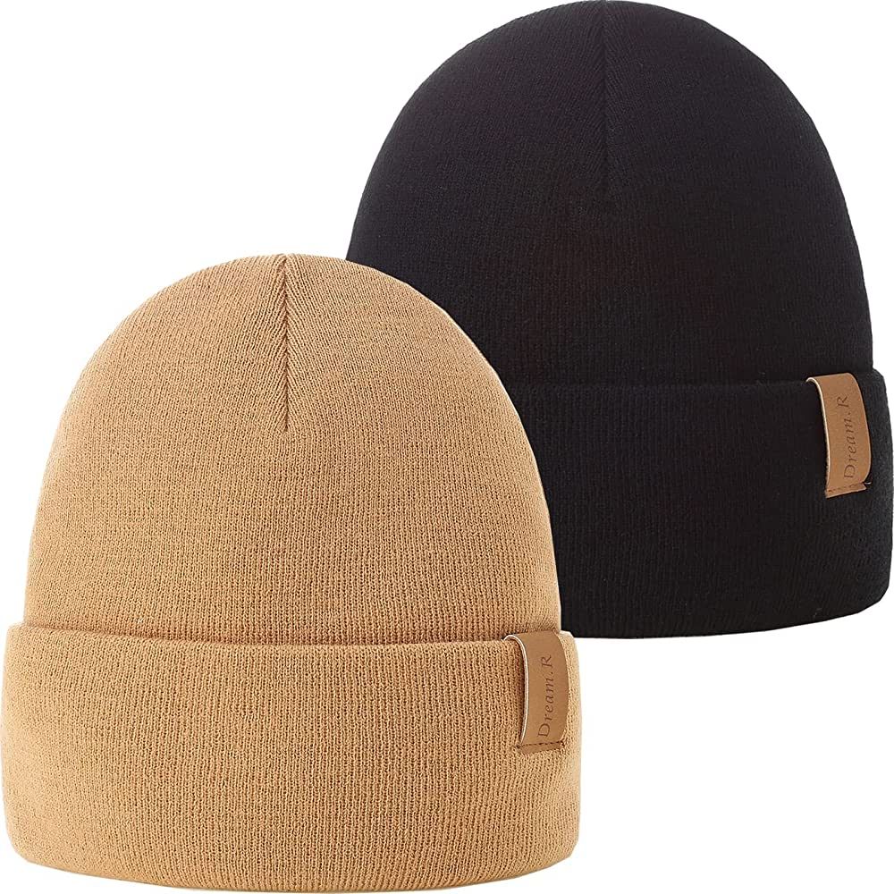 LMLALML 2PCS Womens Beanie Hat Warm Soft Upgraded Ladies Winter Hat Unisex Cuffed Beanie | Amazon (US)