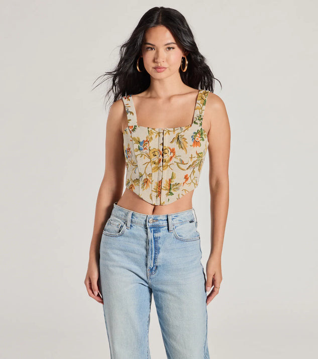 Garden Fantasy Floral Lace-Up Corset Top | Windsor Stores