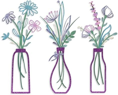 Pigort 3 Pieces Metal Flowers Wall Arts - Rustic Farmhouse Decor Purple Minimalist Flower Wall De... | Amazon (US)