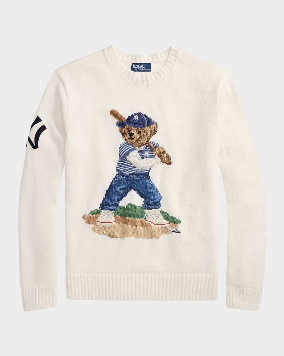 Polo Ralph Lauren x Yankees Men's Bear Linen and Cotton Crewneck Sweater | Neiman Marcus