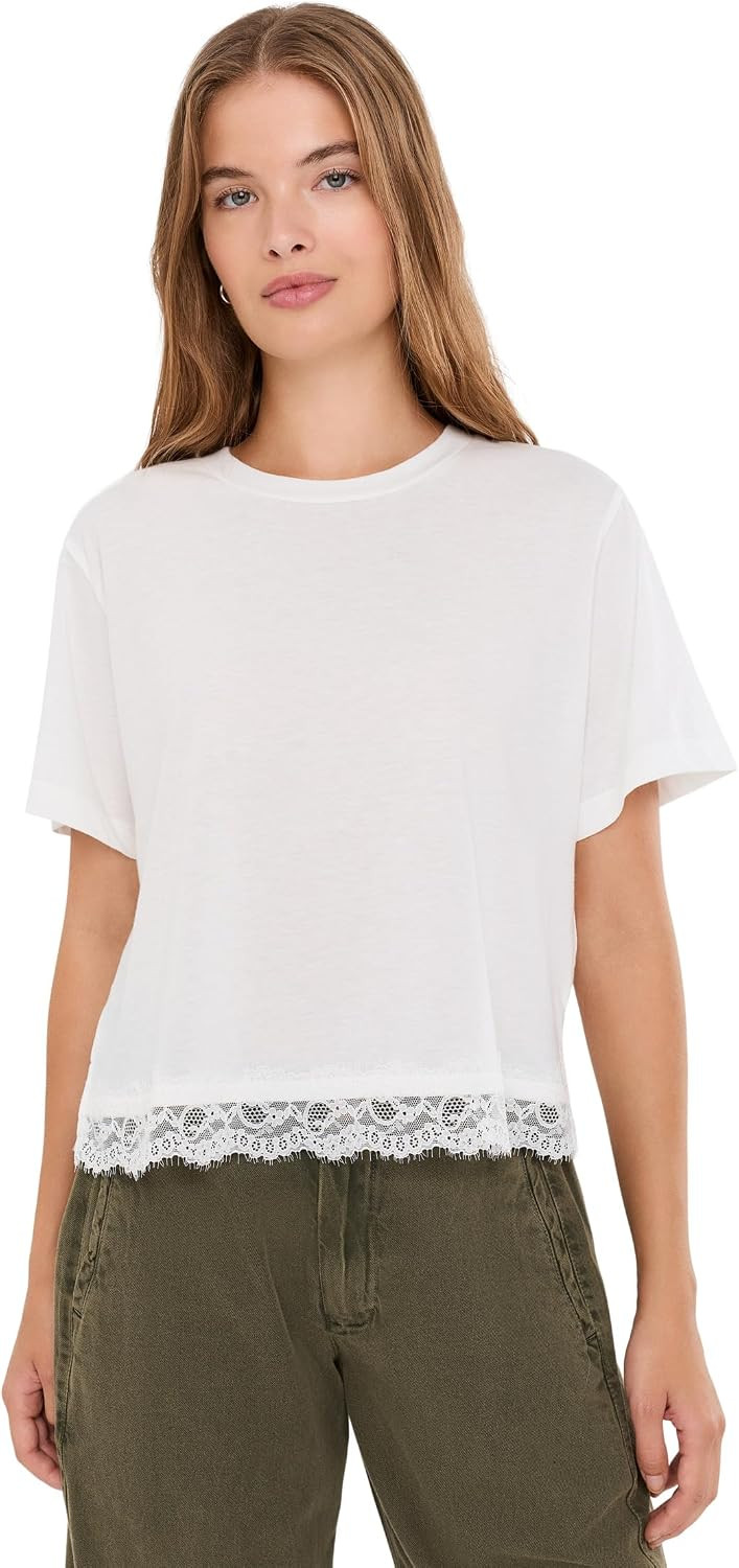 Splendid Lainey Lace Trim Shorts Sleeve Tee | Amazon (US)