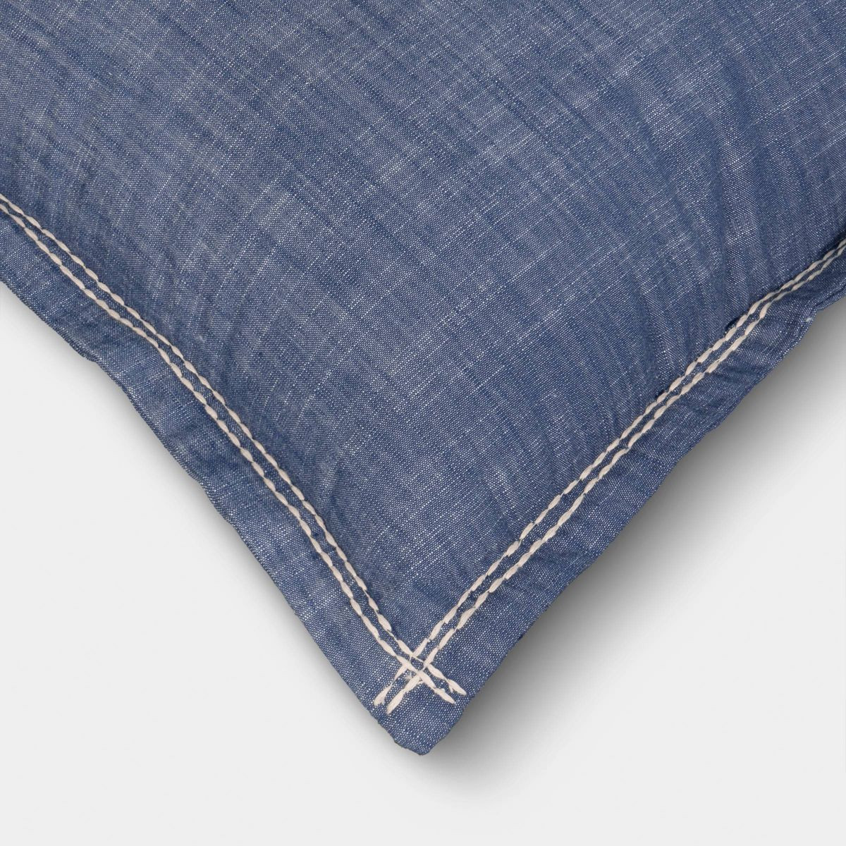 Square Chambray Indoor Throw Pillow with Flange Blue - Threshold™ | Target