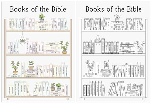 4 x Books of the Bible Stickers, Bible Bookshelf Coloring Sticker, Bible Book Tracker, Bible Class Activity Print, Bible Checklist Sticker, Pack of 4, 4.8 x 6.6 inches (Books of the Bible) | Amazon (US)
