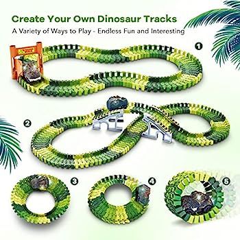 Dinosaur Toys,Create A Dinosaur World Road Race,Flexible Track Playset and 2 pcs Cool Dinosaur ca... | Amazon (US)