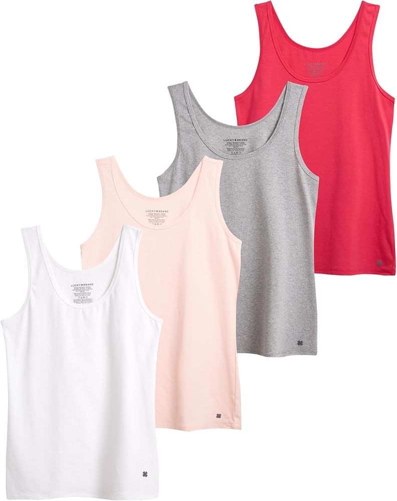 Lucky Brand Women's Tank Top - 4 Pack Stretch Cotton Scoop Neck Sleeveless T-Shirt (S-XL) | Amazon (US)