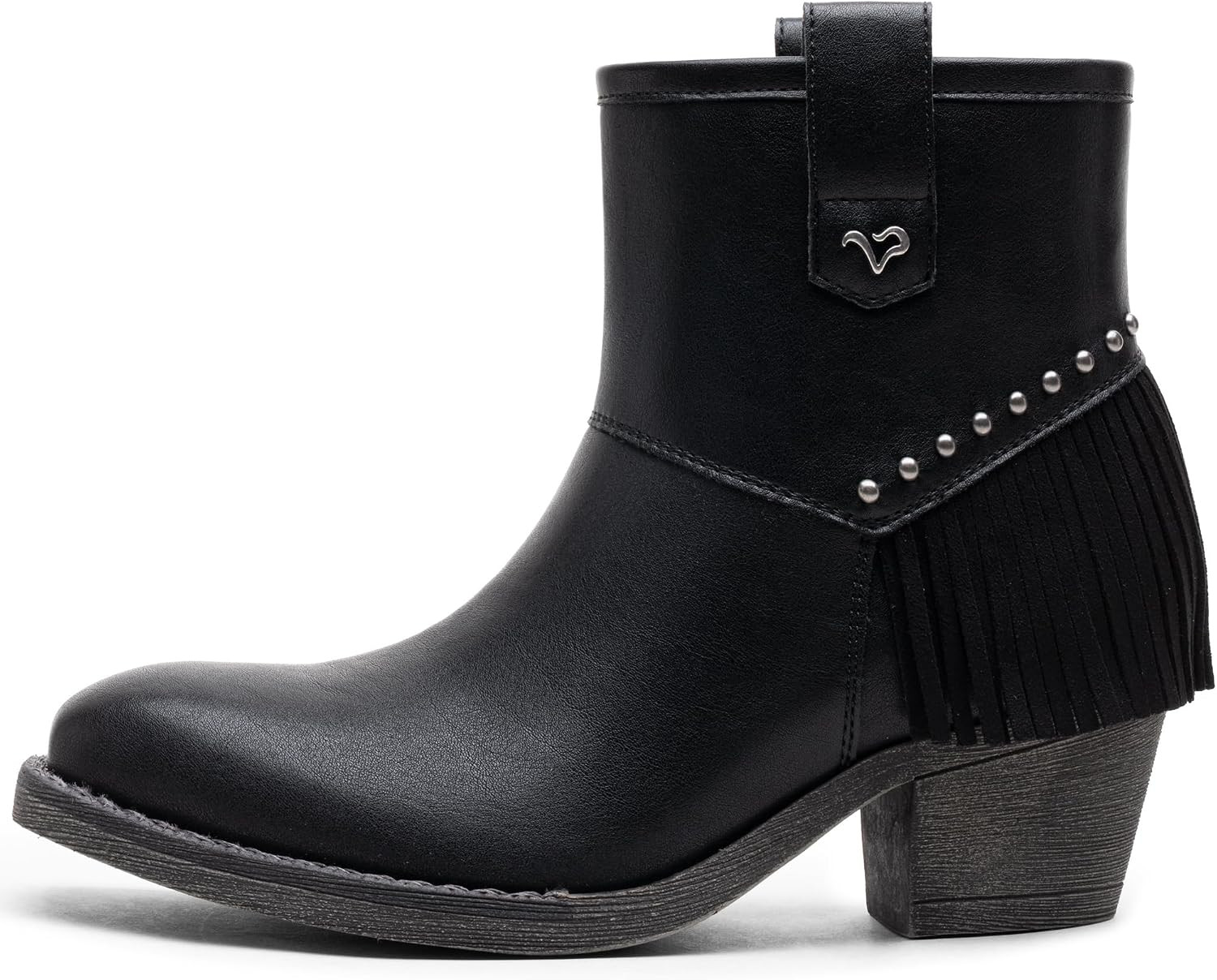 Women's Western Fringe Booties Square Toe Low Block Heel | Amazon (US)