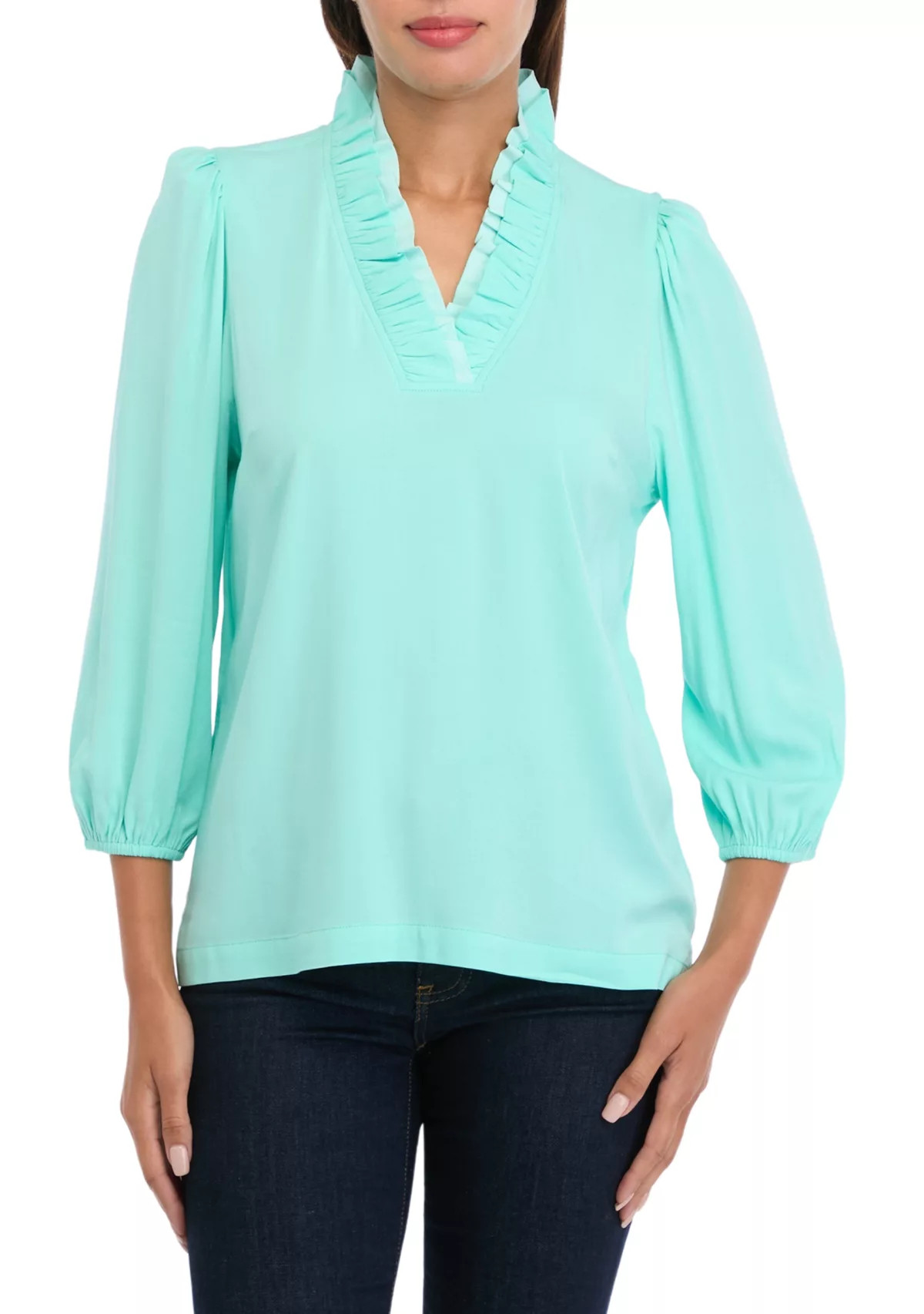 Crown & Ivy™Women's Blouson Sleeve Ruffle Neck Top | Belk
