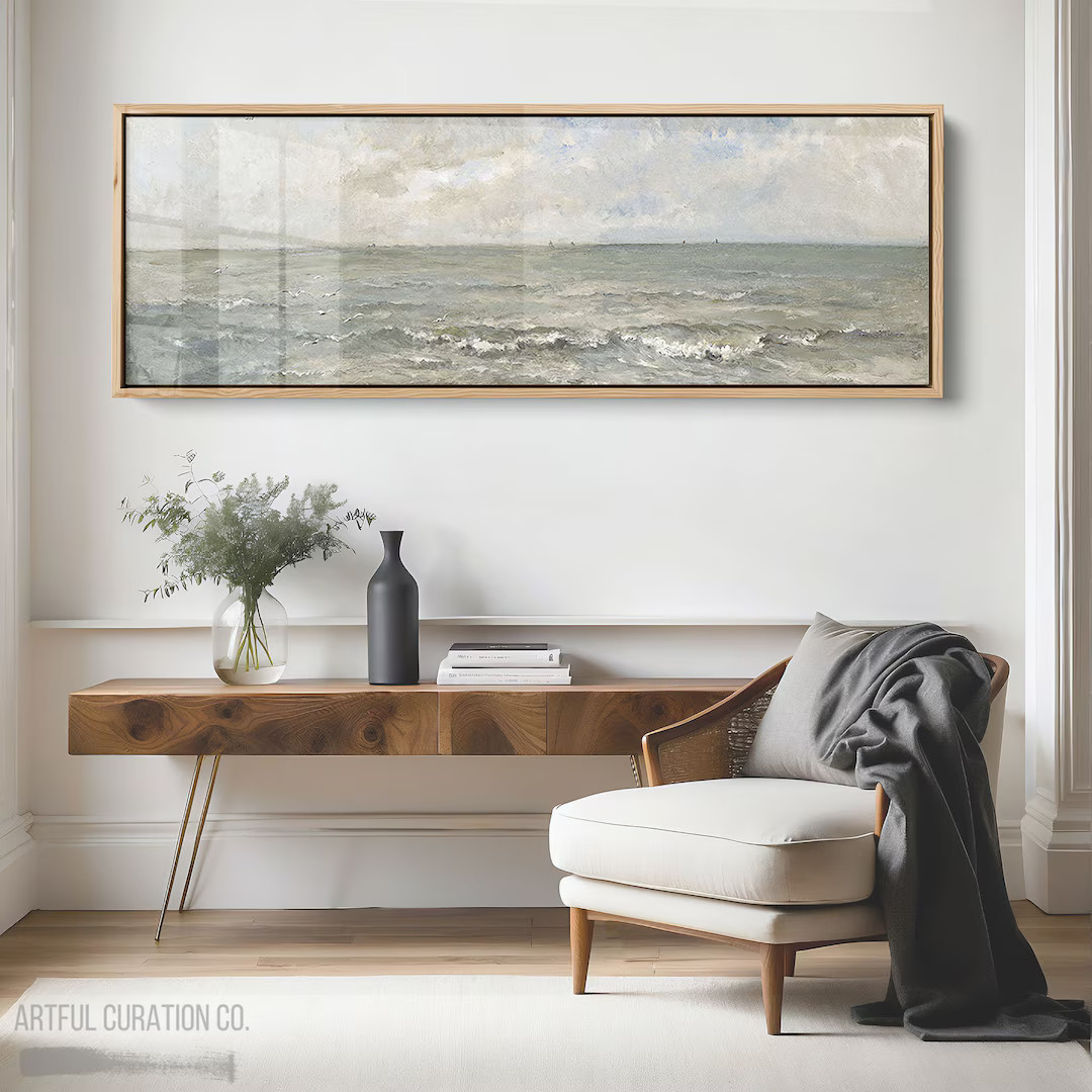 Seascape Painting Coastal Wall Art Giclee Prints | Panoramic Wall Art Above Bed Decor | Long Narr... | Etsy (US)