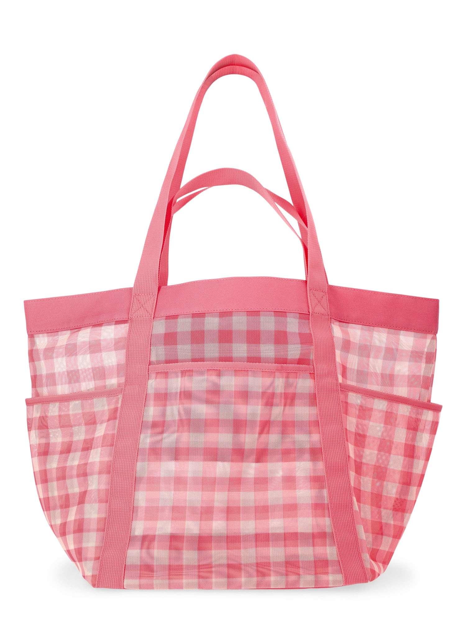 No Boundaries Women's Mesh Tote Bag, Peach Gingham | Walmart (US)