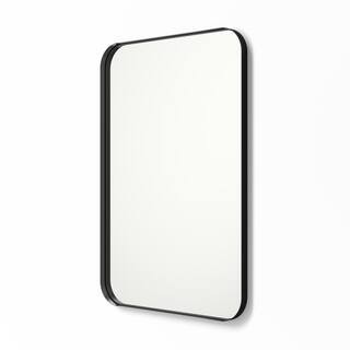 30 in. x 40 in. Metal Framed Rounded Rectangle Bathroom Vanity Mirror in Black | The Home Depot