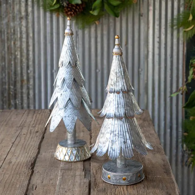 Tinwork Tabletop Christmas Tree Set of 2 | Antique Farm House