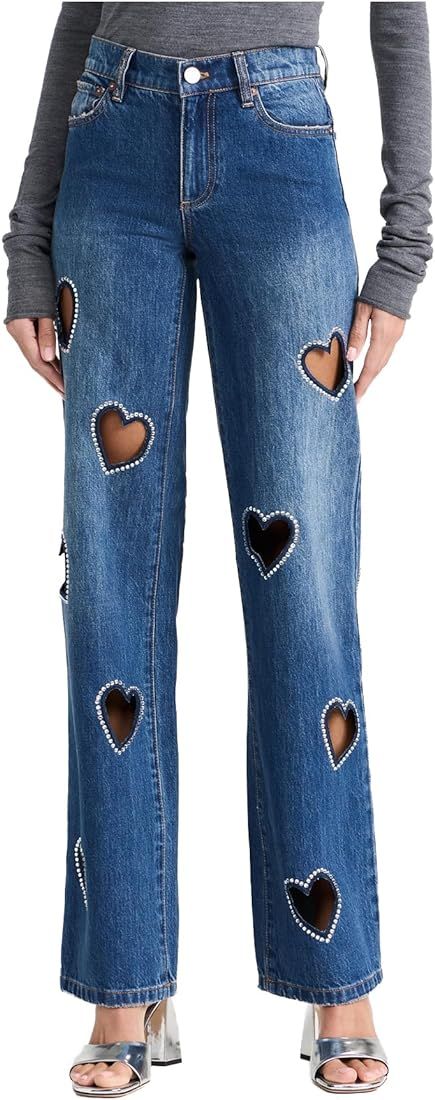 SCOFEEL Women's Heart Rhinestone Jeans Y2K Hollow Cutout Denim Pants High Waist Baggy Jeans Trous... | Amazon (US)