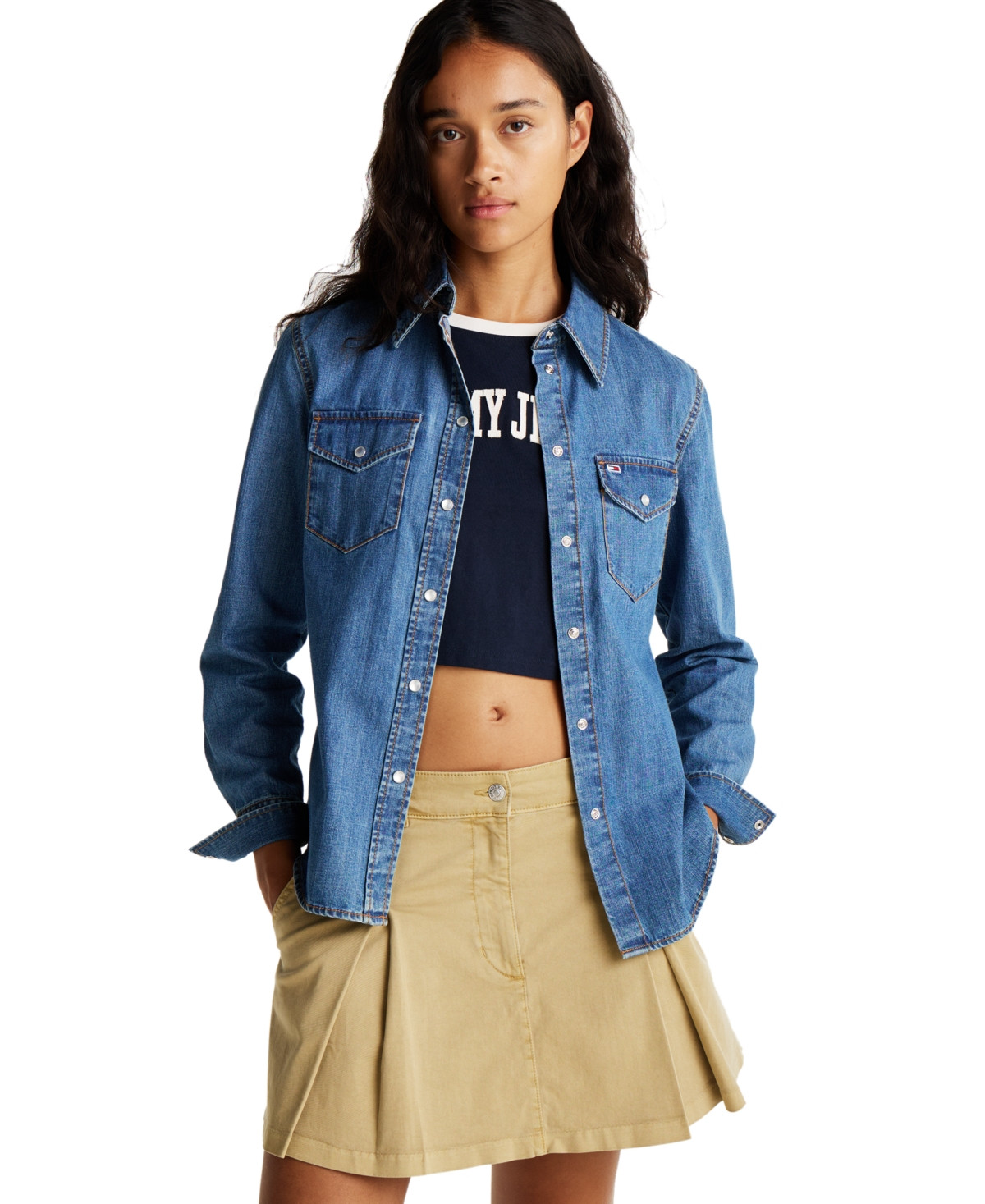 Tommy Jeans Women's Western Denim Shirt - DENIM MEDIUM | Macy's