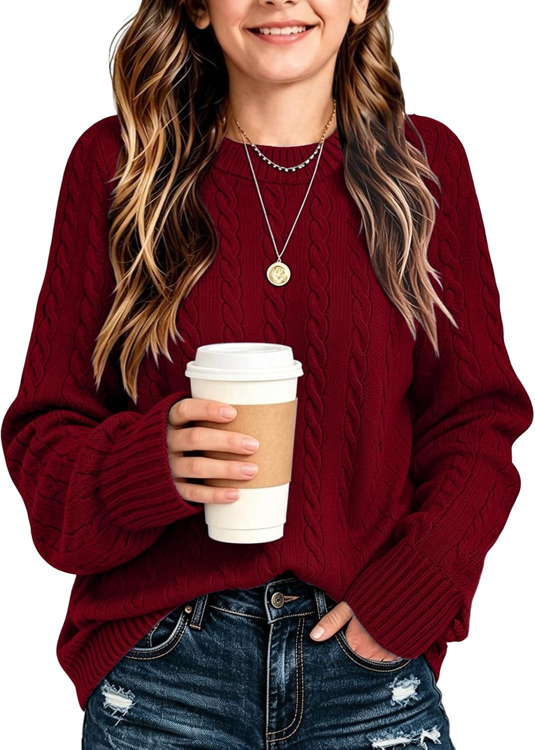 Girls Sweaters Fall Cable Knit Tops Teen Long Sleeve Winter Shirts | Amazon (US)