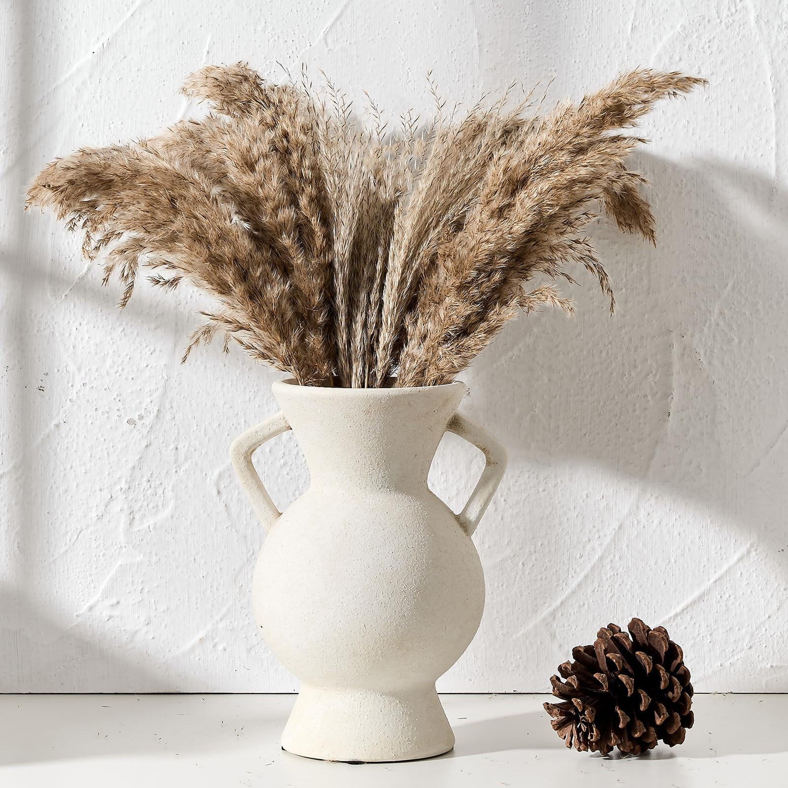 LUKA Antique Ceramic Vase with 2 Handle,9.25 inches Rustic Vase Minimalist Decor, Decorative Vases for Home Decor, Table, Living Room, Shelf, Christmas Decoration(Large,White) | Amazon (US)