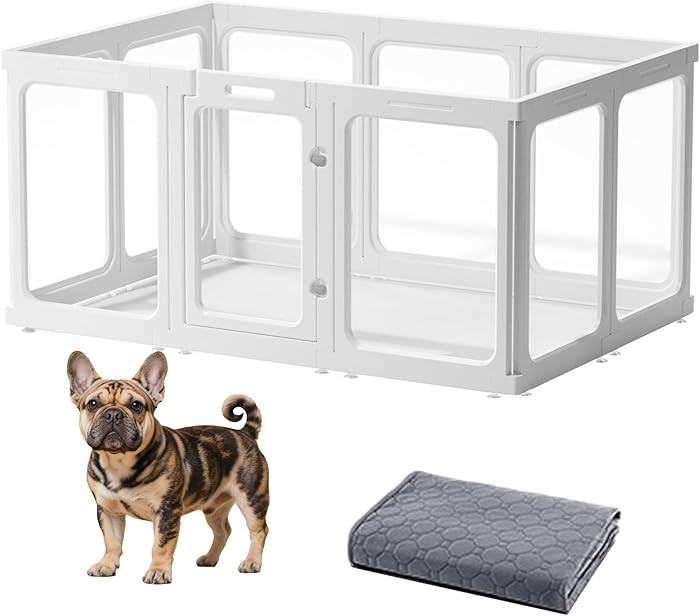 Acrylic Dog Playpen Indoor 24”H 10Panels White,Easy Assemble&Foldable Puppy Playpen with Door,C... | Amazon (US)