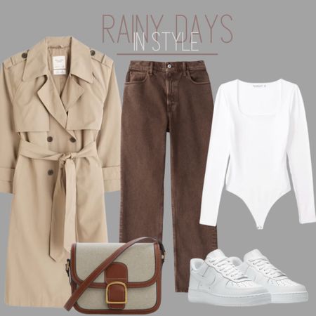 Anyone else surviving rainy days? I love love love that purse and coat. The jeans are the popular 90s jeans that everyone needs and if you have wide feet like I do the Air Force 1s will become your all time favorite shoe. Especially the white ones that go with everything!

#trench #trenchcoat #90sjeans #whitebodysuit #bodysuit #brownjeans #airforce1 #airforce #purse #mango 

#LTKtravel #LTKeurope #LTKstyletip
