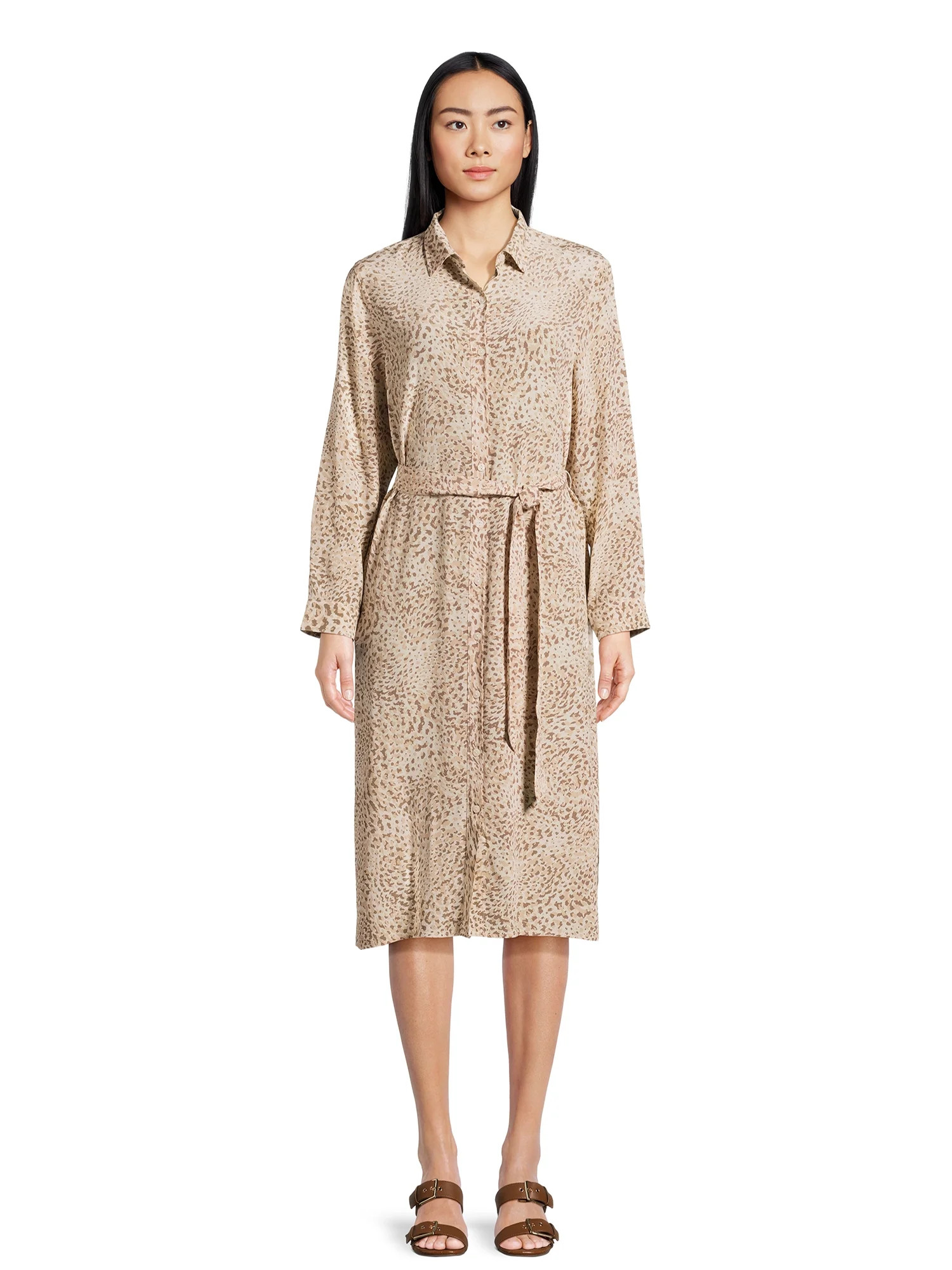 Time and Tru Women’s Button Front Shirt Dress with Long Sleeves, Sizes XS-XXXL | Walmart (US)