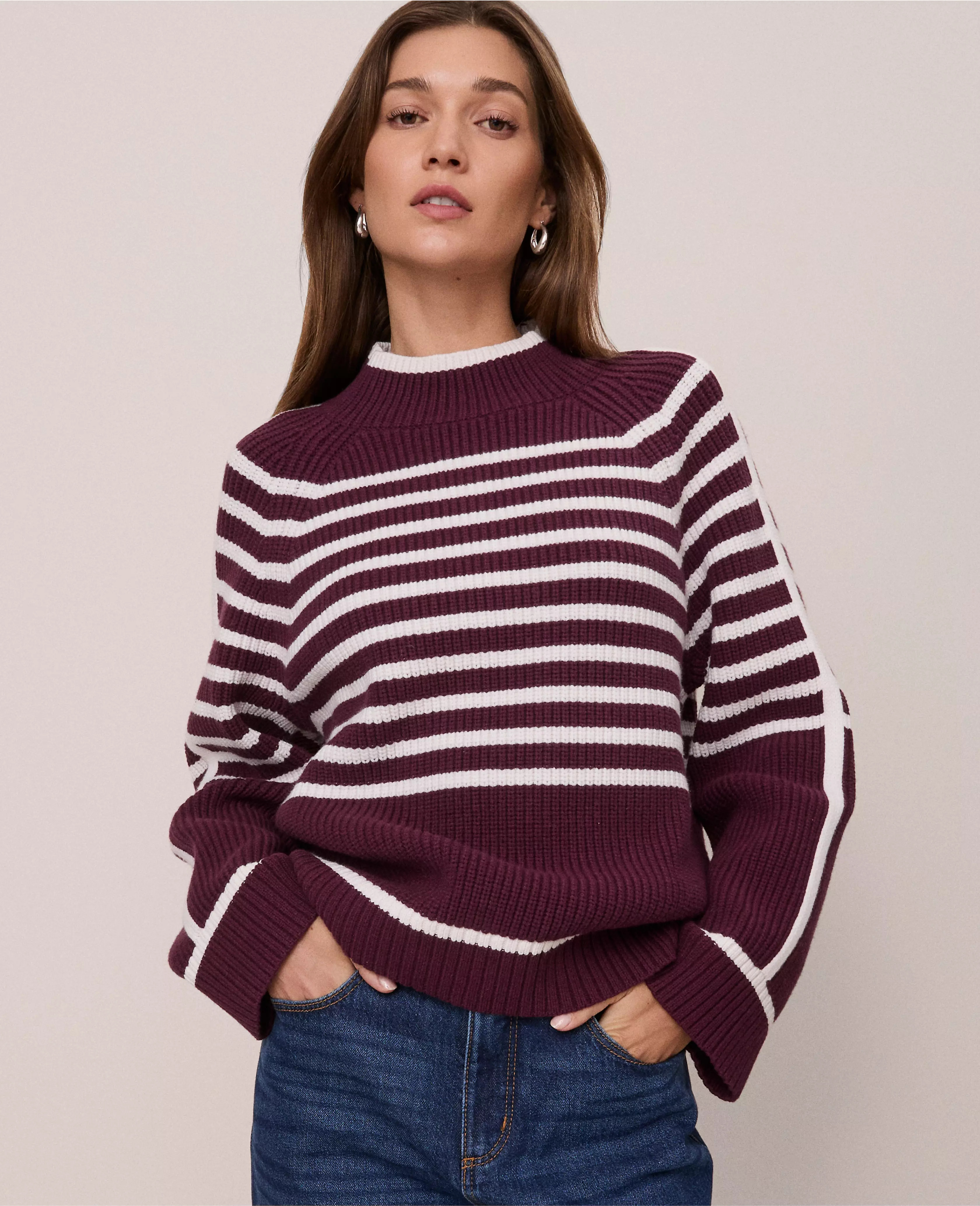 Weekend Collection Striped Mock Neck Sweater | Ann Taylor